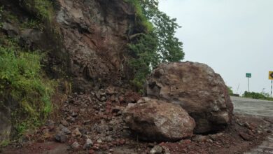 सिंहगडावर जाणाऱ्या रस्त्यावर कोसळली दरड