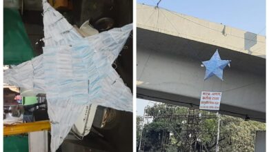 मास्क पासून बनवलेला आकाश कंदील वेधतोय सर्वांचे लक्ष