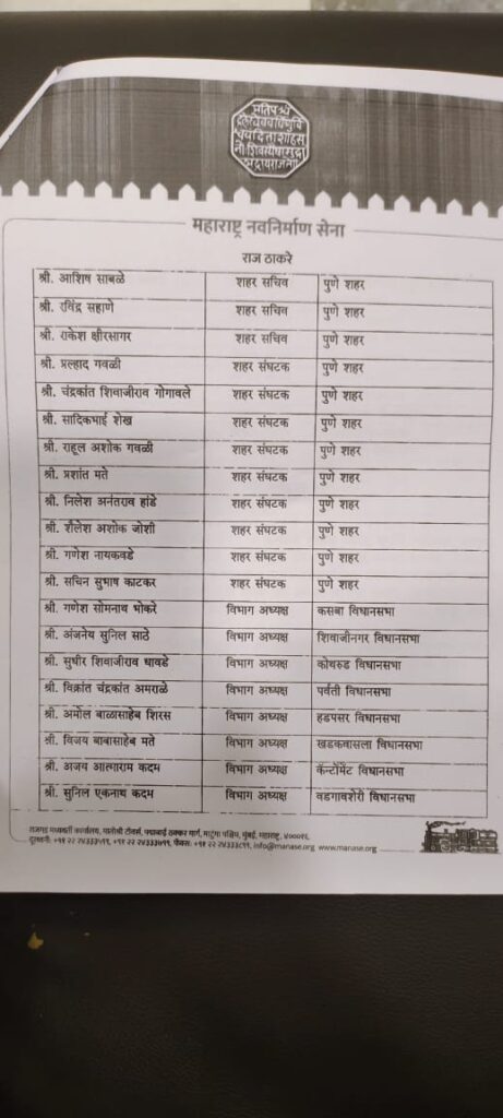 मनसेची पुणे शहराची कार्यकारणी जाहीर ; राज ठाकरेंचा कोथरूडचा शिलेदार सुधीर धावडेच… Img 20210310 wa0010