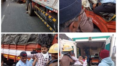 मालवाहू ट्रक ला अपघात; जखमी अवस्थेतील दोघांची अग्निशमन दलाकडून सुटका