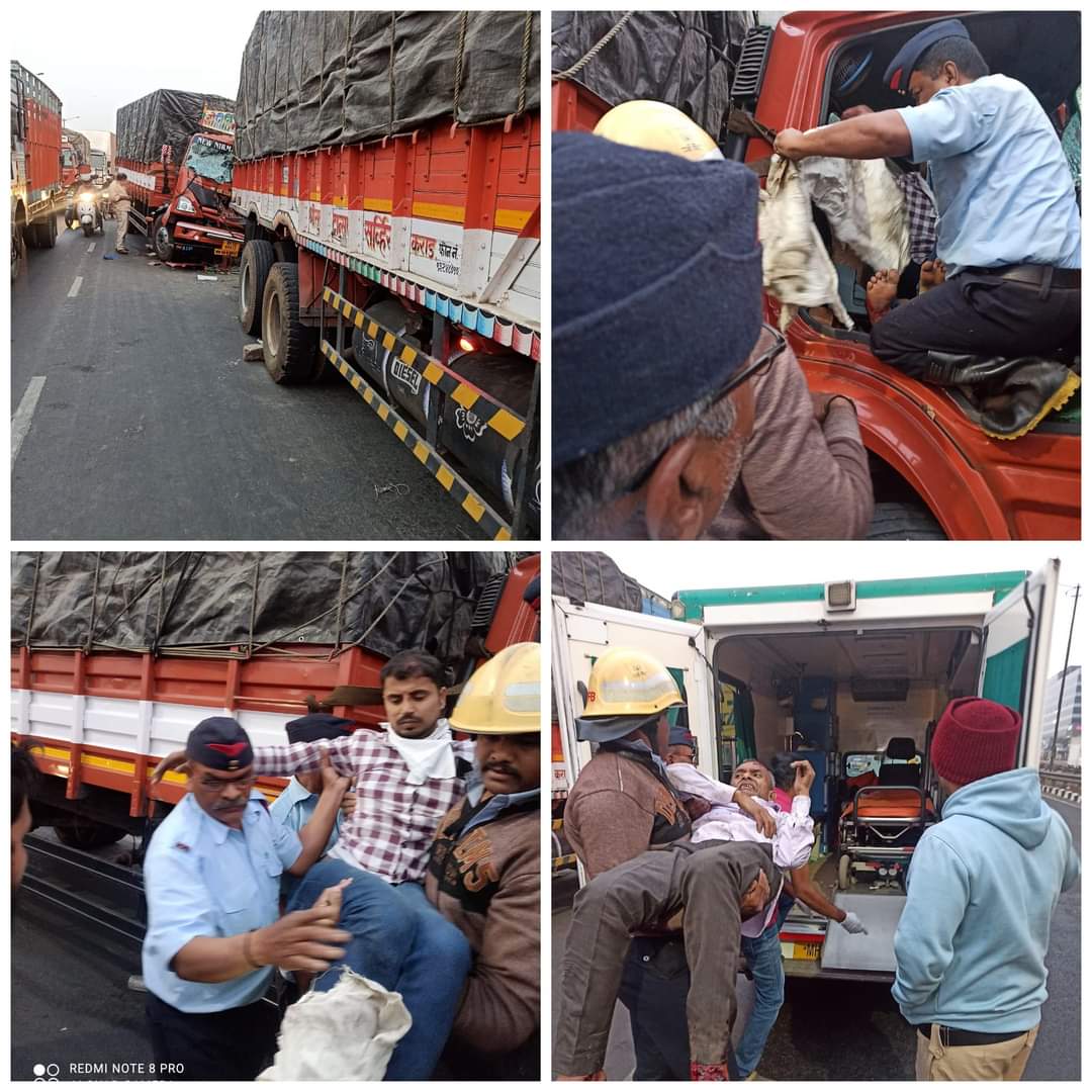 मालवाहू ट्रक ला अपघात; जखमी अवस्थेतील दोघांची अग्निशमन दलाकडून सुटका