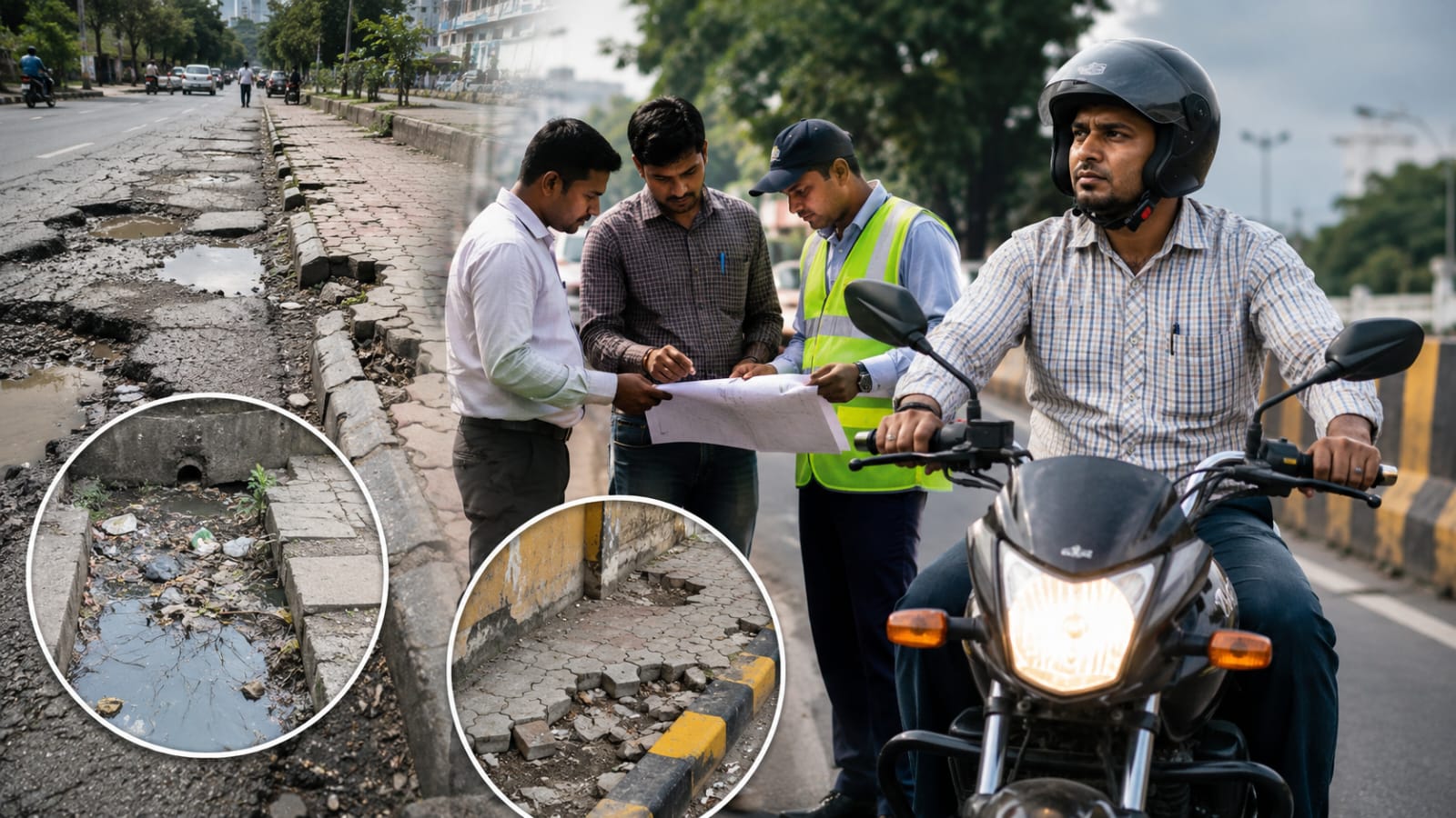 चार चाकी गाडीतून नाही आता दुचाकीवरून रस्त्यांची पाहणी करा.. चार चाकी गाडीतून नाही आता दुचाकीवरून रस्त्यांची पाहणी करा..