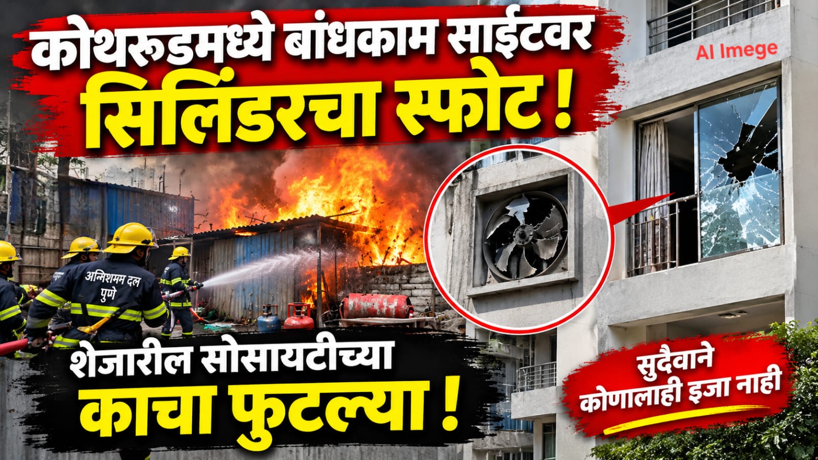 कोथरूडमध्ये बांधकाम साइटवर सिलिंडरचा स्फोट; शेजारील सोसायटीच्या काचा फुटल्या कोथरूडमध्ये बांधकाम साइटवर सिलिंडरचा स्फोट; शेजारील सोसायटीच्या काचा फुटल्या
